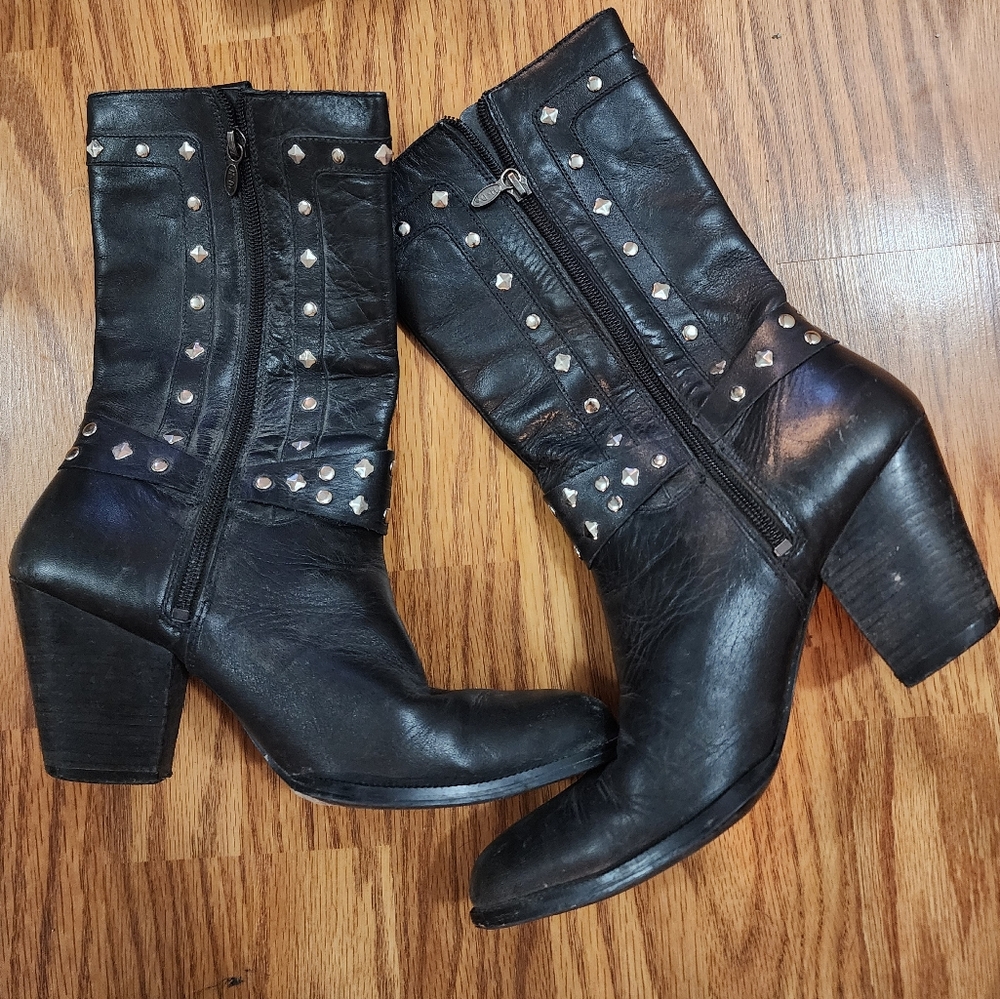 Harley-Davidson Black Heeled Boots with Studded Detailing